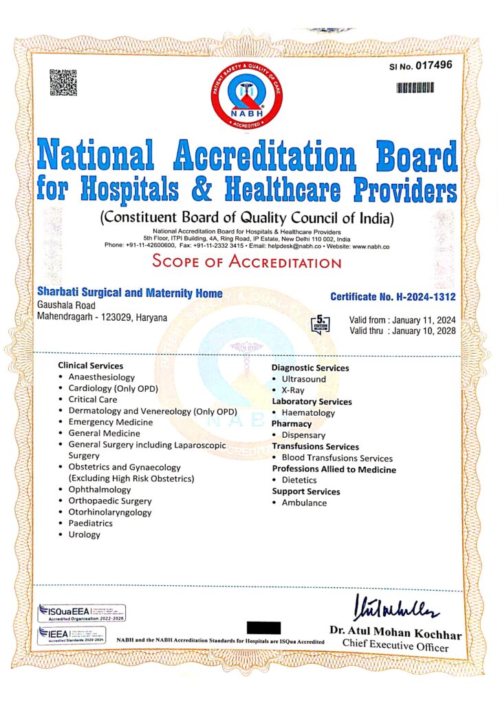 NABH Accreditation certificate - Scope of services